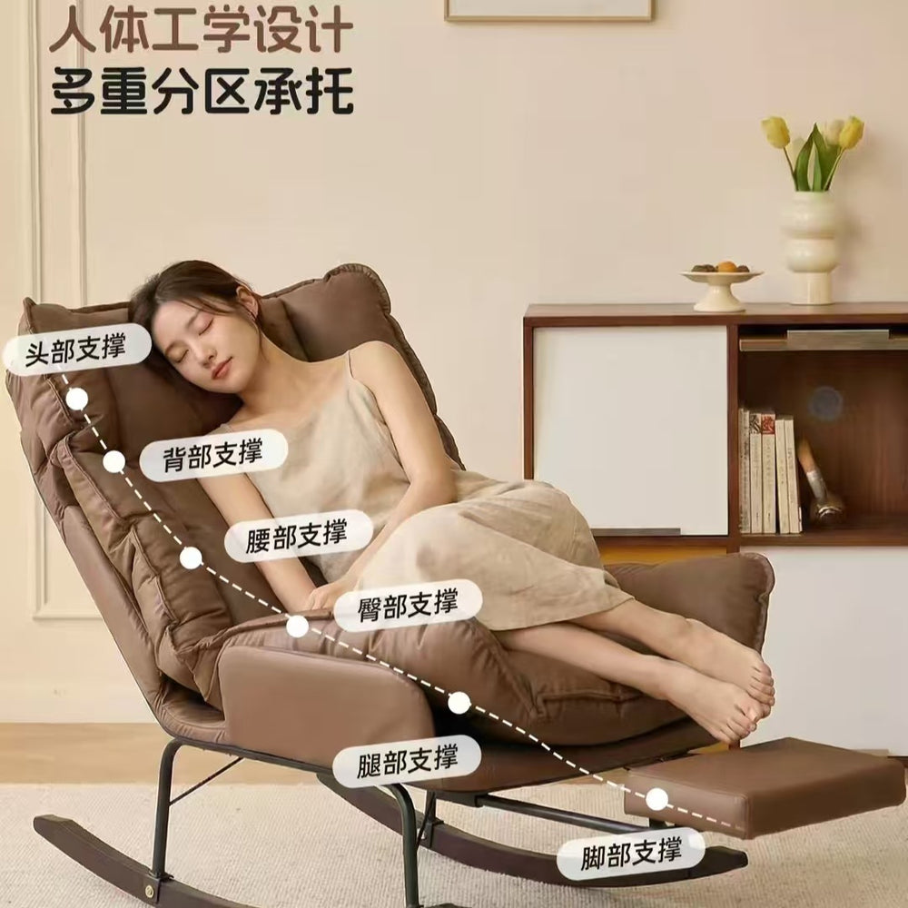 Rocking chair recliner - adult size, fully reclining, suitable for lounging and sleeping - balcony single seater leisure chair, living room nap sofa, lazy rocking chair - direct from the manufacturer