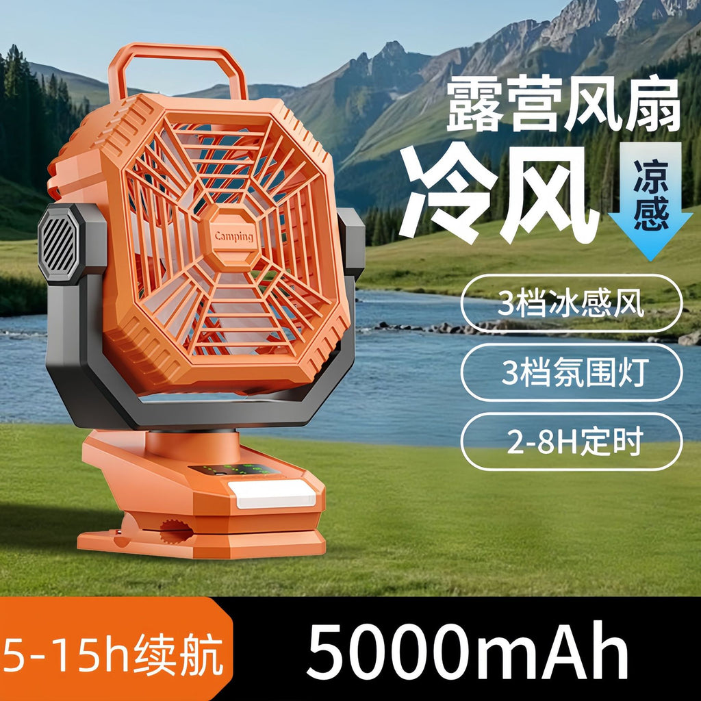 Cross-border new camping fan rechargeable fishing lighting dormitory outdoor camping clip fan portable