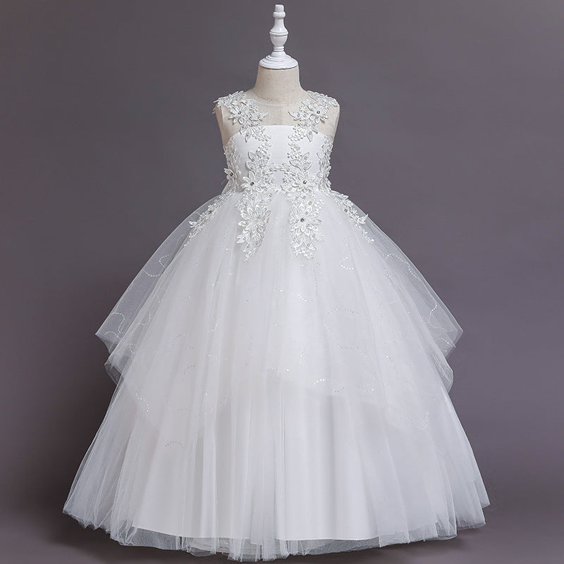 exclusive children's dress, sequined floral princess dress, runway piano performance host costume, girls' dress