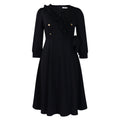 D483 european and american women's clothing  new fashion elegant solid color v-neck ruched high-waisted swing dress - export dress