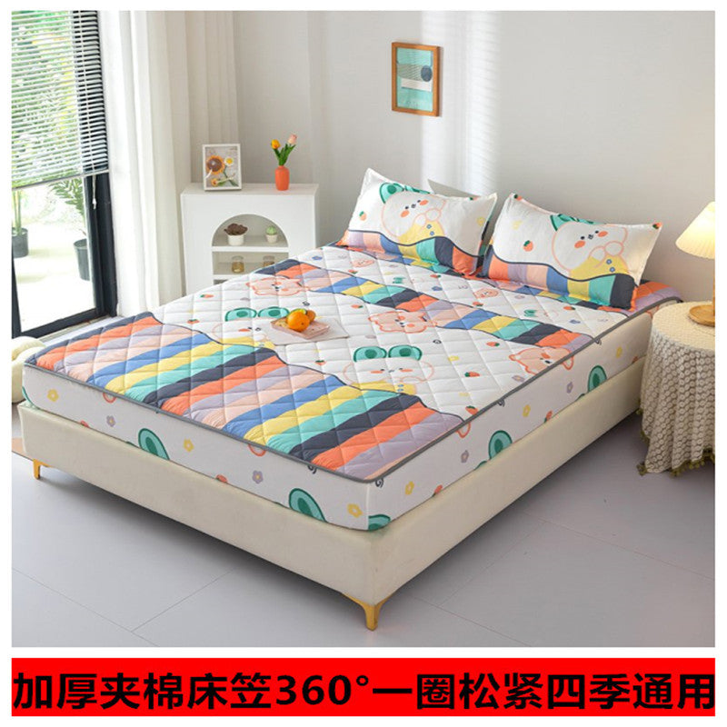 New arrival high weight brushed quilted bed sheet pure color washed cotton mattress protector cotton thickened bed cover bed cover