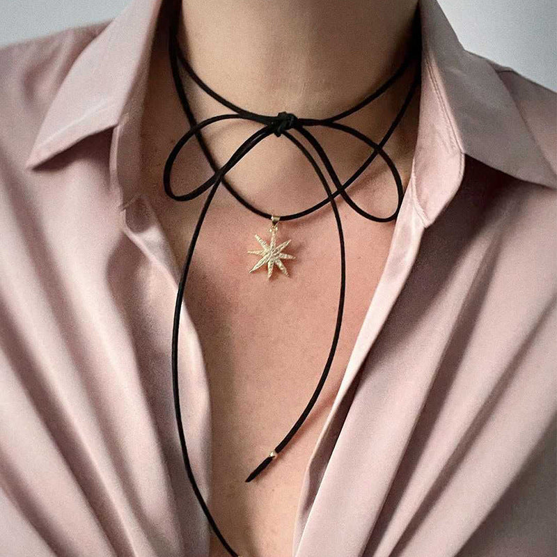Wholesale heart cross pendant necklace - trendy adjustable choker with star accents for women (us/eu cross-border)