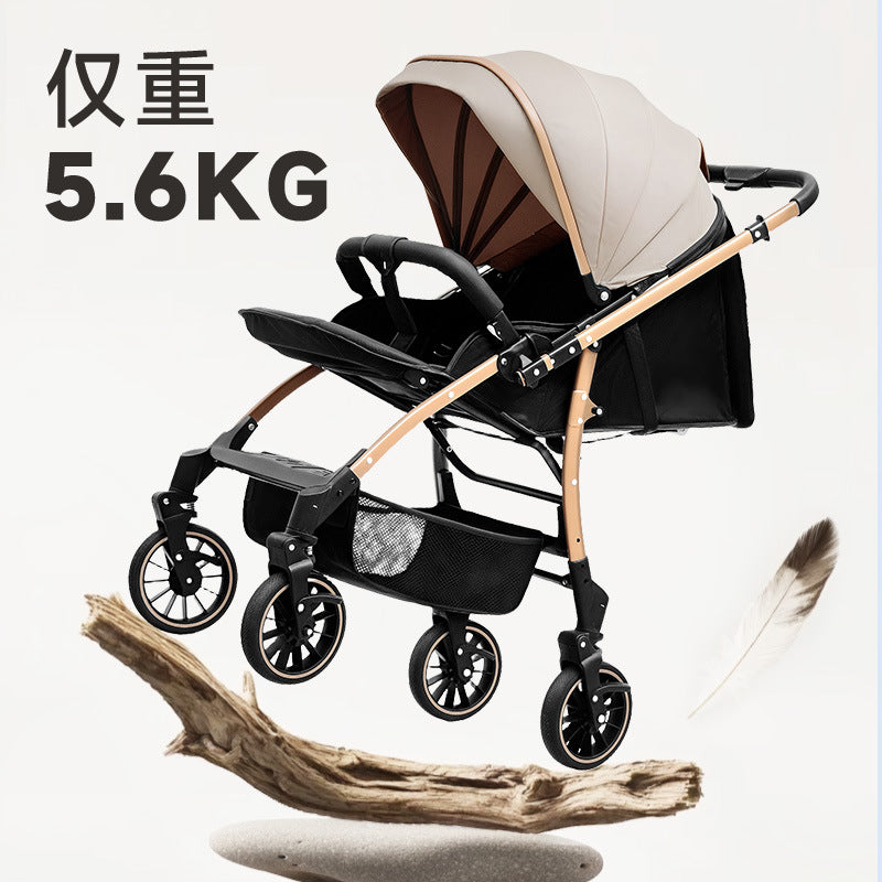 Upgraded four-wheel universal baby stroller - convertible reclining infant carriage with one-click fold