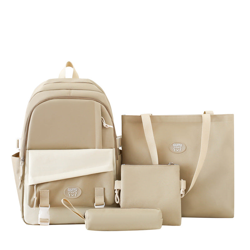 Simple four-piece schoolbag, female primary school backpack,  large-capacity junior high school backpack, high-value lightweight backpack