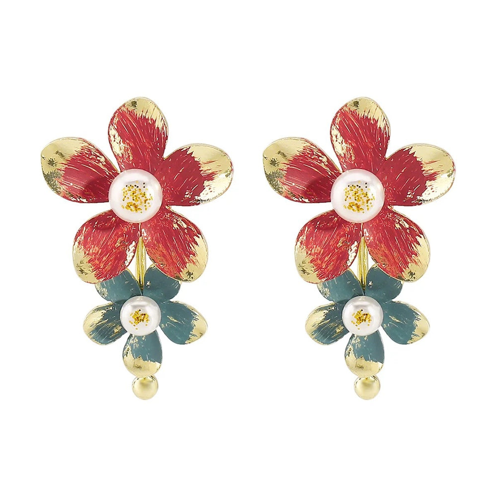 French retro color block floral tassel earrings - chic, luxurious, high-end, elegant, unique, face-slimming earrings - wholesale