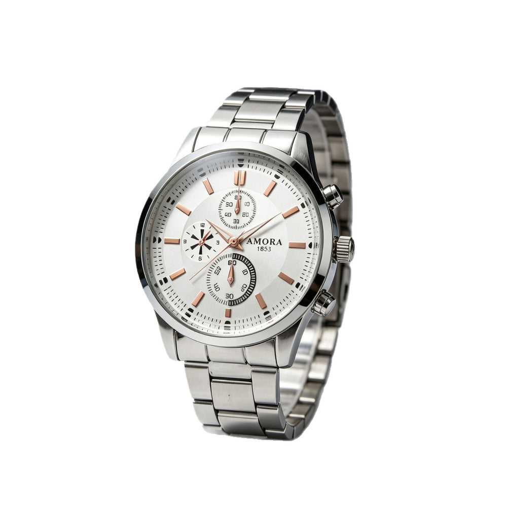 three-eye men outdoor sports steel belt stainless steel fashion business luminous men quartz watch
