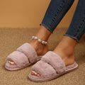 2024 autumn/winter plush slippers - outdoor wear, flat cotton slippers, open-toe confinement slippers, bestie flip-flops, warm women's shoes