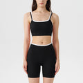 new arrivalfake two-piececontrast color white striped suspender running sports intimates bra three-quarter shorts yoga suit
