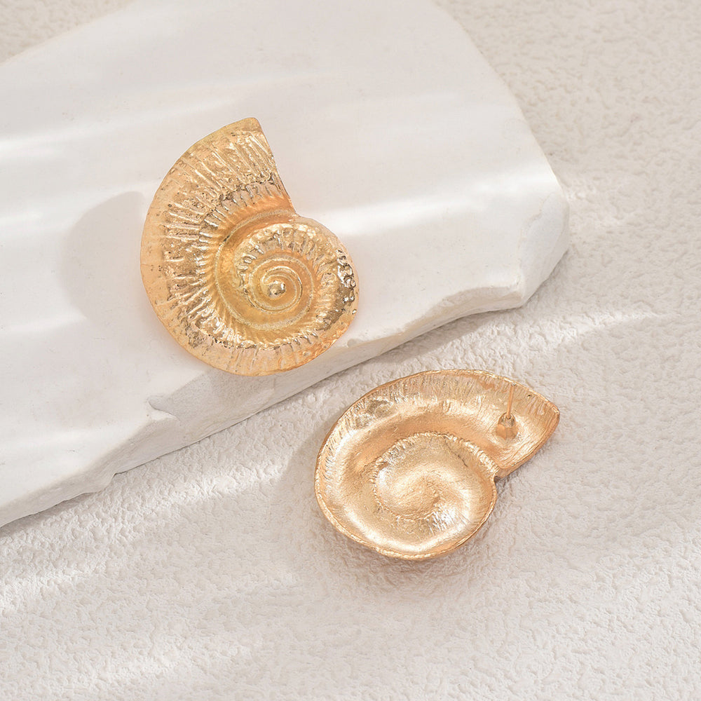 Wholesale alloy seashell earrings - european & american style, ocean-inspired studs, women's fashion, vintage geometric threaded statement earrings