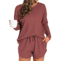 foreign trade european and american women's home clothes pure color round neck all year round home clothes casuallong sleeves drawstring mouth