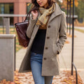 Fashionfall and winter style women's outwear herringbone pattern large lapel single breasted flap pocket pants design slimming lookwoolen coat supply