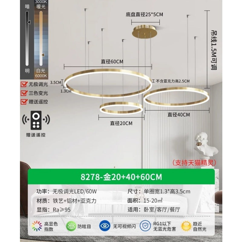 Circle of Light Living Room Chandelier French Postmodern Simple Light Luxury Dining Room Light Duplex Circle Hall Lighting 1