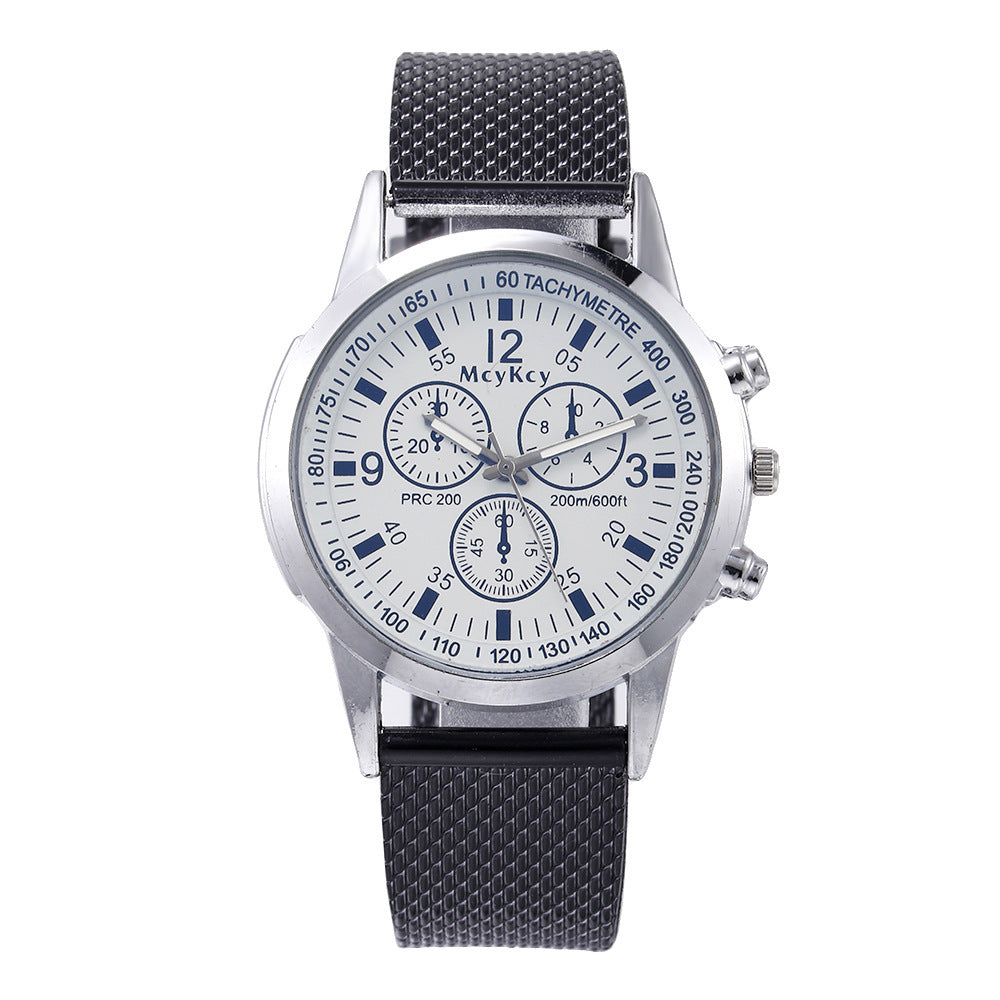 Blue light three-eye men's watch wish model plastic mesh belt casual men's watch quartz watch scale calendar trendycasual
