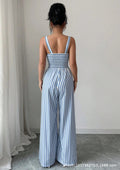 European and american cross-border women's fashion:  summer new arrivals - stylish casual striped cutout slim-fit open-back jumpsuit