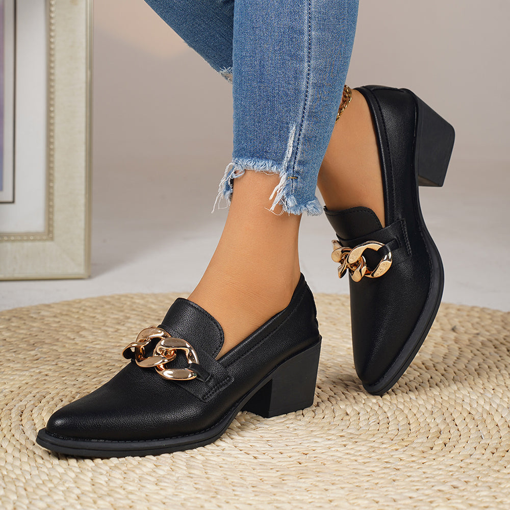 Mary jane flats women's thick sole heightened  spring and autumn new sweet pointed toe chain easiest for match women's flats