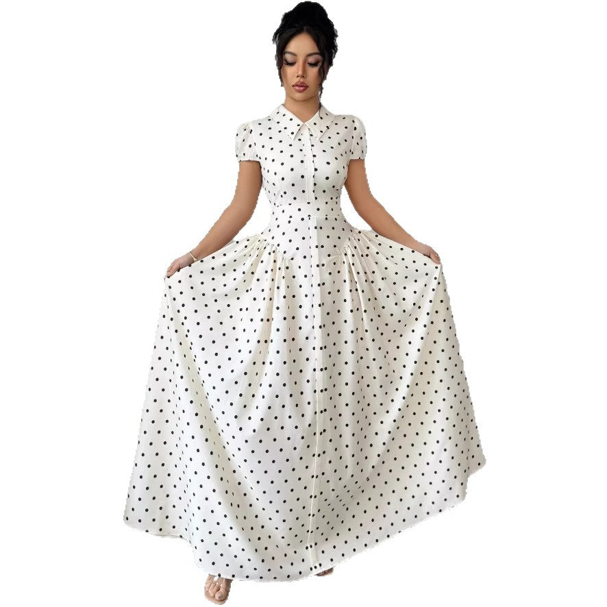 Polka dot short-sleeve dress - women's new summer collection: french retro, age-defying, slimming, and elegant maxi dress
