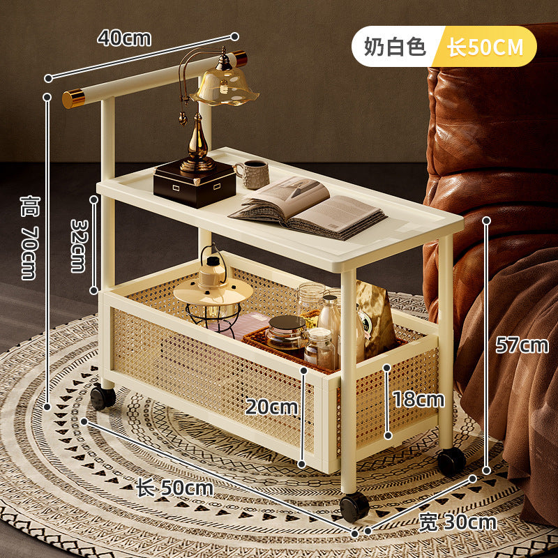 Classy medieval style coffee table sofa side table movable coffee table small push side table tea side table living room solid wood trolley