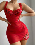 European and american cross-border sexy lingerie: lace see-through temptation embroidered nightgown, thong, bodycon mini skirt