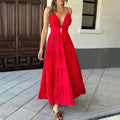 foreign trade women's sexy red slip dress spring/summer v-neck european and american style maxi dress