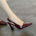 Patent leather fashion stiletto pointed-toe high heels - 2025 spring new arrival - bestselling burgundy thong sandals for women