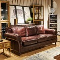 Second-hand style european and american style genuine leather sofa living room retro oil wax first layer cowhide straight row down living room rivet sofa