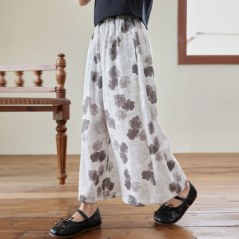 Girls' trendy chinese style wide-leg pants - fresh & chic chinese-inspired flare trousers for kids - comfortable, loose-fit, traditional chinese style pants
