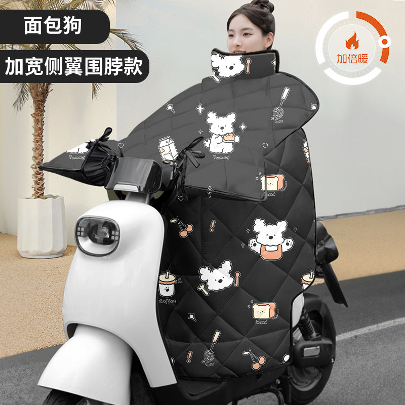 Electric vehicle windshield cover - winter fleece-lined, thickened cape style - battery car/motorcycle windproof and waterproof cover - all-season universal