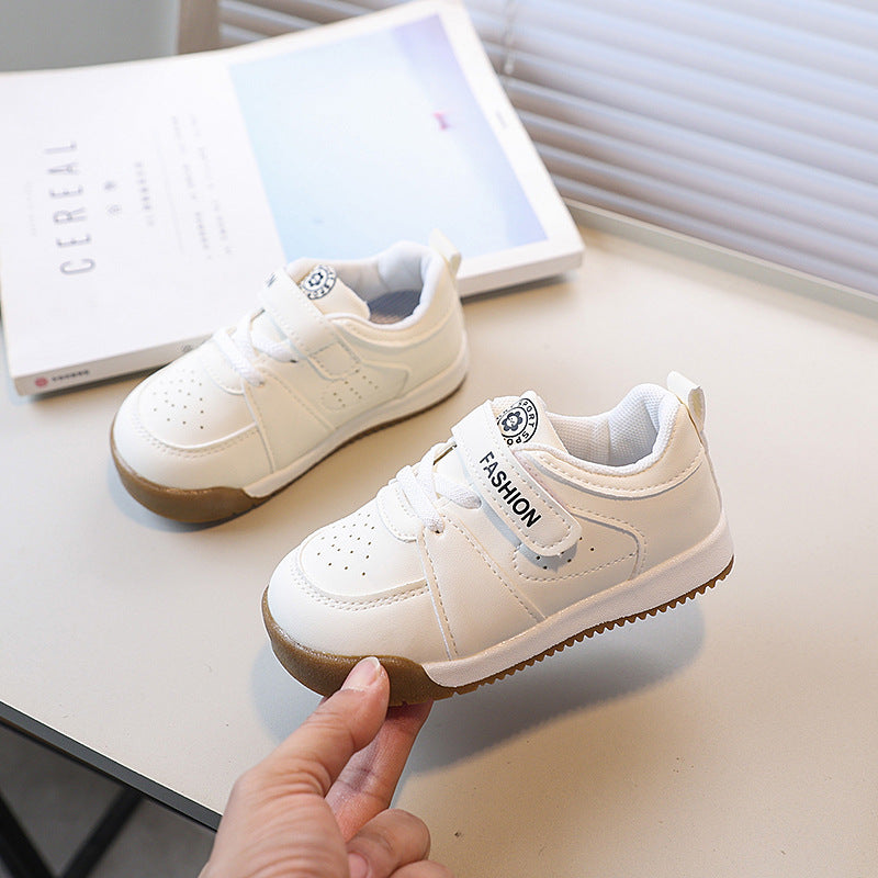 Vancahao girls' non-slip breathable first walker shoes, athletic white sneakers, soft-soled boys' anti-kick shoes, baby crocs
