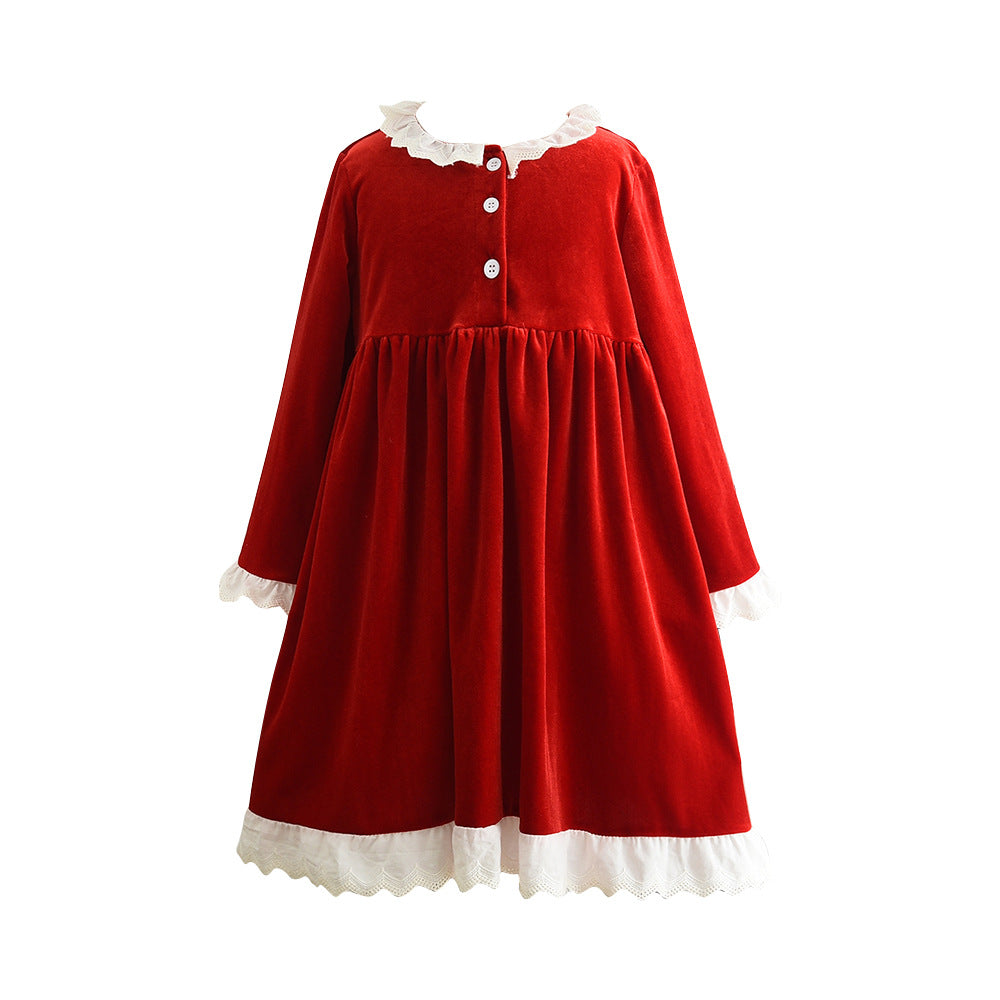 Girls' autumn/winter new arrival: elegant lace collar dress - christmas party dress, vintage lace trim princess dress
