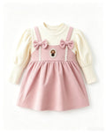 Girlbows suspender dressfake two-piecespring & fall puff sleeve bottom baby gentle bear princess dress