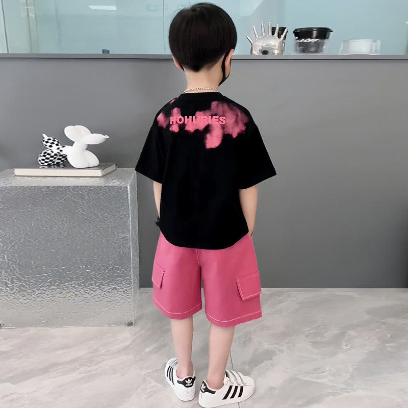 Boys' summer outfit set  new style children's clothing baby fashionable kids trendy middle and small children summer two-piece set