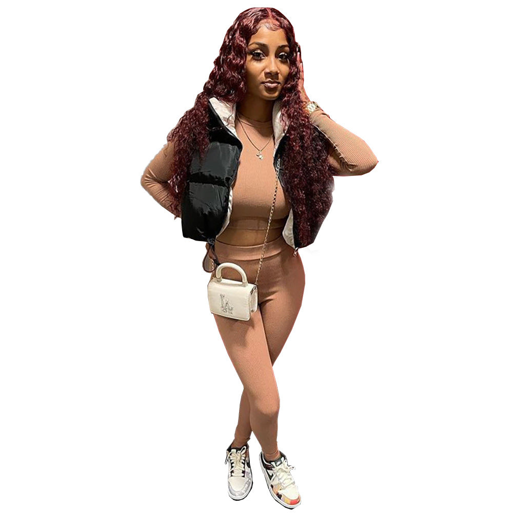 European and american cross-border women's clothing:  international station winter streetwear casual stand collar down jacket warm vest top