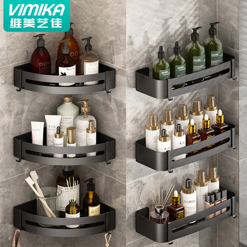 Non-punching bathroom triangular rack, bathroom space aluminum washstand, toilet corner triangular basket storage rack