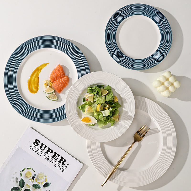 Nordicins striped edge ceramic plate dinner plate western food flat plate for home vegetable plate hotel restaurant dessert plate