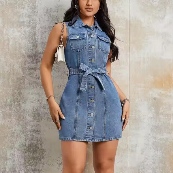 Amazon summer new european and american cross-border denim dress - fashionable, trendy, versatile, elegant, casual, commute-friendly, and slim-fitting