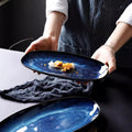 Large kiln-turned ceramic fish tray, oval sushi plate, western food plate, day-shaped plate, hotel restaurant commercial dish plate, accessible luxury