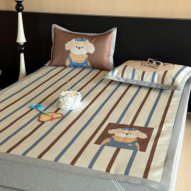 Summer cartoon ice silk mat three-piece set cute mix and match cool silk ice summer soft mat 1.5m 1.8m