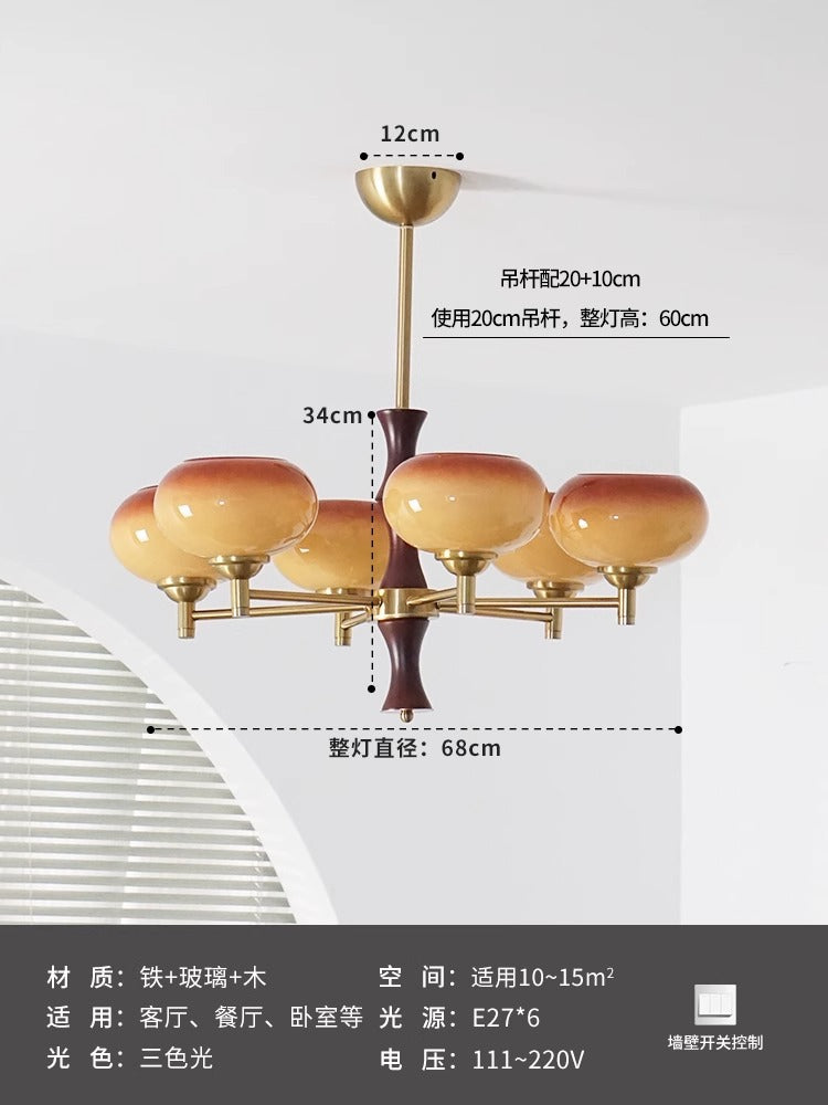 Wabi sandy wind medieval vintage persimmon living room chandelier bedroom study dining room solid wood cream wind Zhongshan lamps