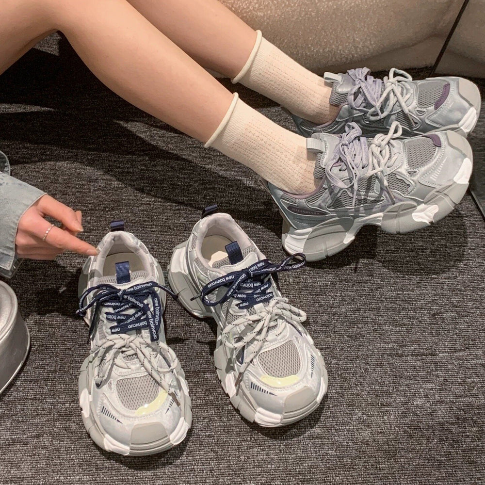 Chunky platform sneakers - "little monster" style - women's 2026 spring/summer new arrivals - versatile mesh upper, platform sole, height increasing casual athletic shoes