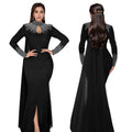 C7381 cross-border   fashion women's elegant see-through rhinestone long sleeve bodycon dress