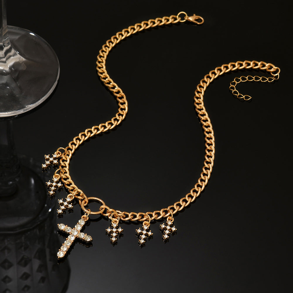Cross pendant wholesale european and american cross-border cuban chain women's versatile high-end diamond multi-layered sweater necklace