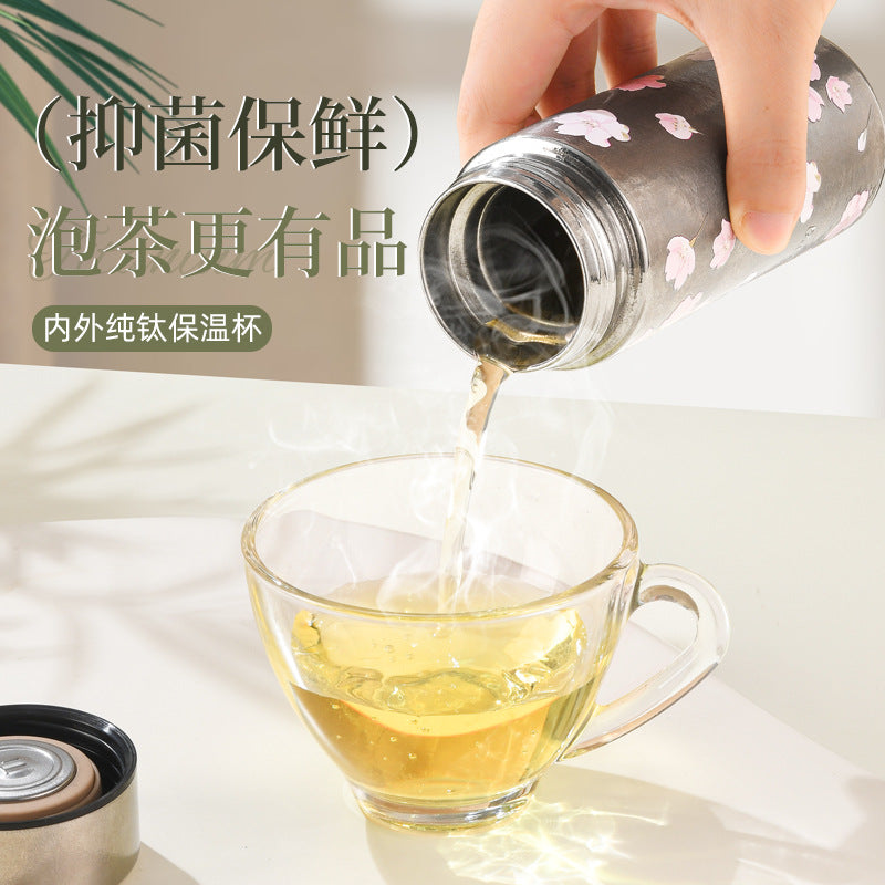 Pure titanium thermos cup for girls, high-looking portable flap pocket pants cup, mini water cup, for home tea cup, small capacity travel cup