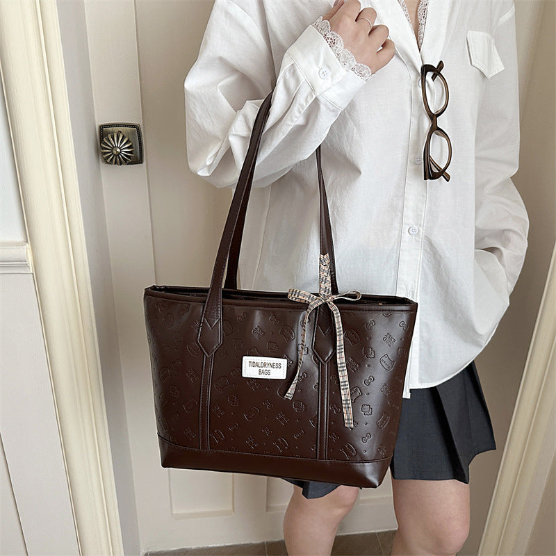 Large capacity printed tote bag for women, 2026 new style minimalist shoulder bag, korean style cute women's bag, commuter underarm bag
