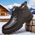 2025 men's high-top leather winter boots: fleece-lined, warm, genuine leather, dad shoes, thick-soled, anti-slip snow boots for men