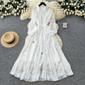 Frenchelegantelegance heavy industry beading lapel lantern sleeve single breasted strap waist slimming looklacedress women