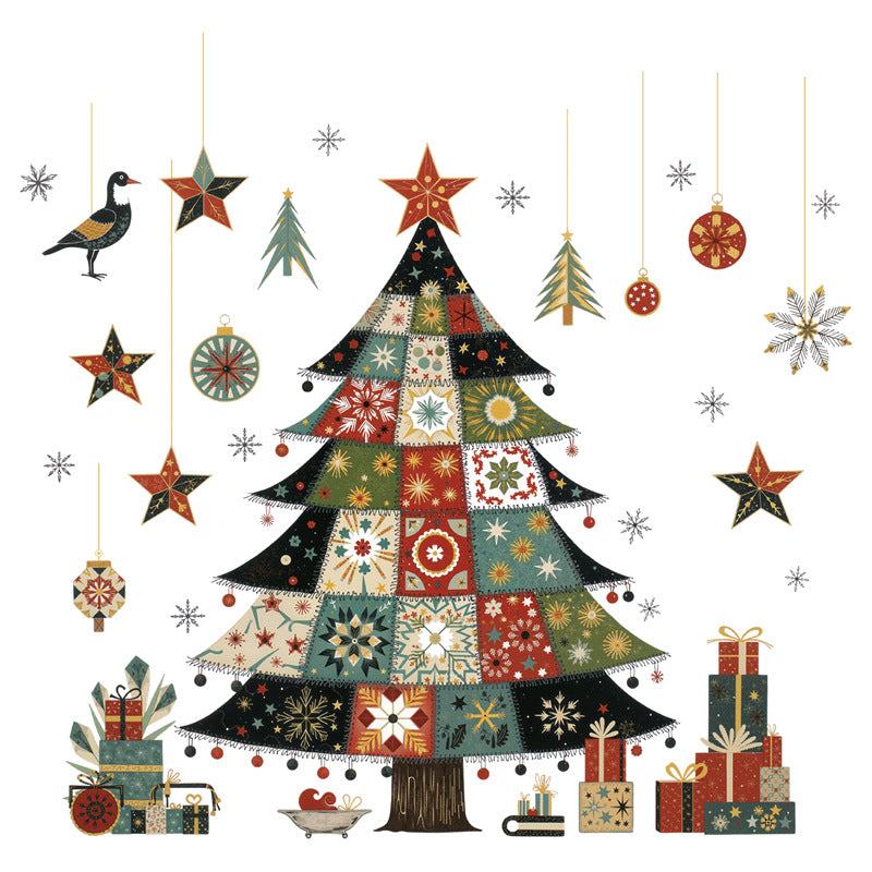 2026 Christmas static glass window sticker Christmas tree gift box star decoration sticker lights pine branch bird sticker
