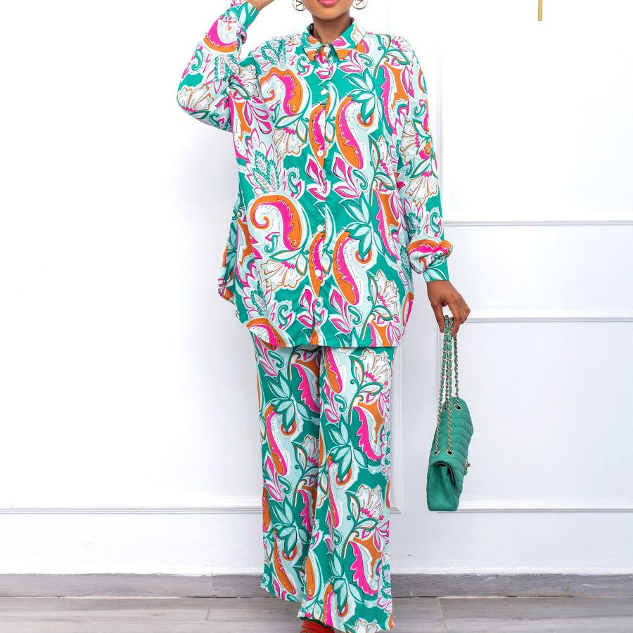 D266   new african plus size casual fashion loose print european and american two-piece cross-border outfit set