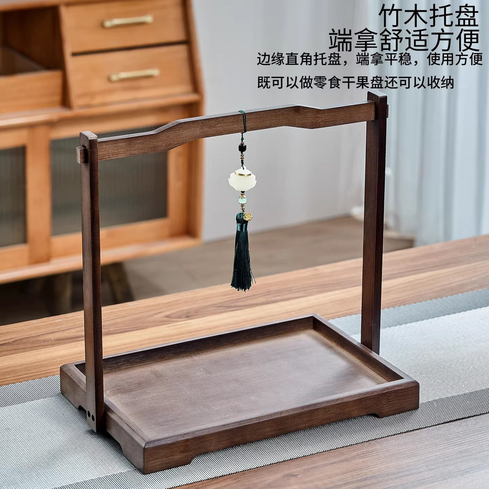 Walnut color fruit plate with handle chinoiseriefor home living room nut plate tea snack plate snack candy dried fruit box compartment plate