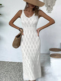spring/summer new european and american style sexy hollow-out see-through vacation solid color backless knitted camisole maxi dress for women