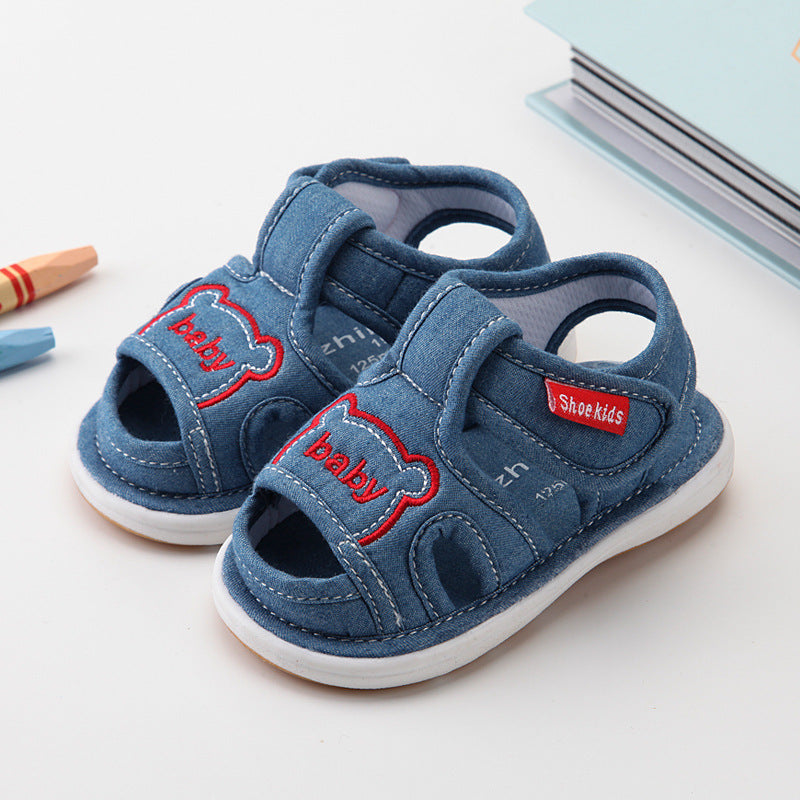 Baby boys' sandals summer baby girls' shoes 0-1-2-3 years old infant soft sole prewalker shoes squeaky shoes cloth shoes